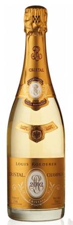 A bottle of Louis Roederer's Prestige Cuvee Cristal.  Note the vintage year.
